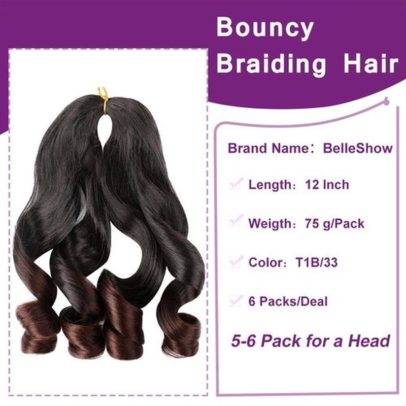 French Curly Braiding Hair 6 Pack 12 Inch Spanish Curly Braiding Hair for Box Braids Loose Wave Braiding Hair Pre Stretched Crochet Braids Synthetic Micro Spiral Curl Braiding (12Inch Pack of 6, T33)
