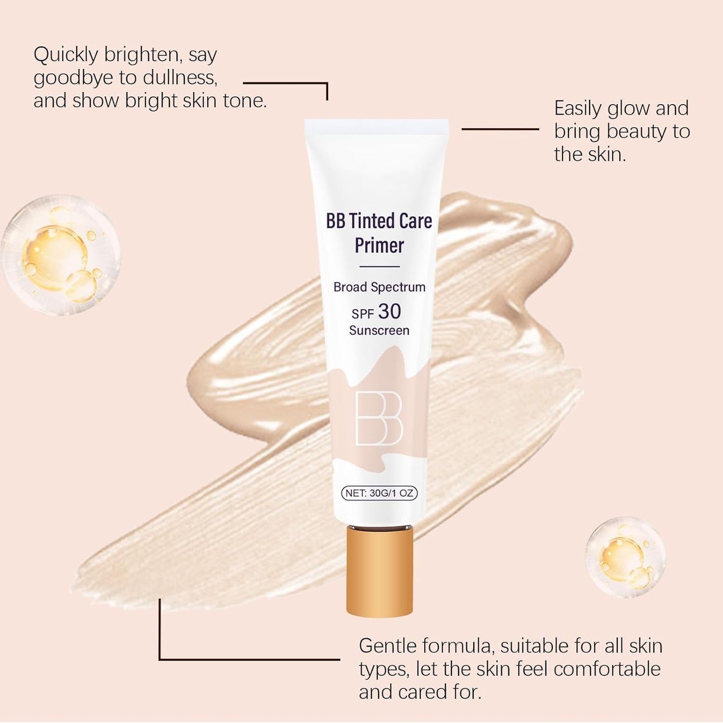 BB Tinted Care Primer with SPF 30, Full Coverage Concealer, Natural Color, Cream Formula, with Brush, 1 Oz, 2 Pack