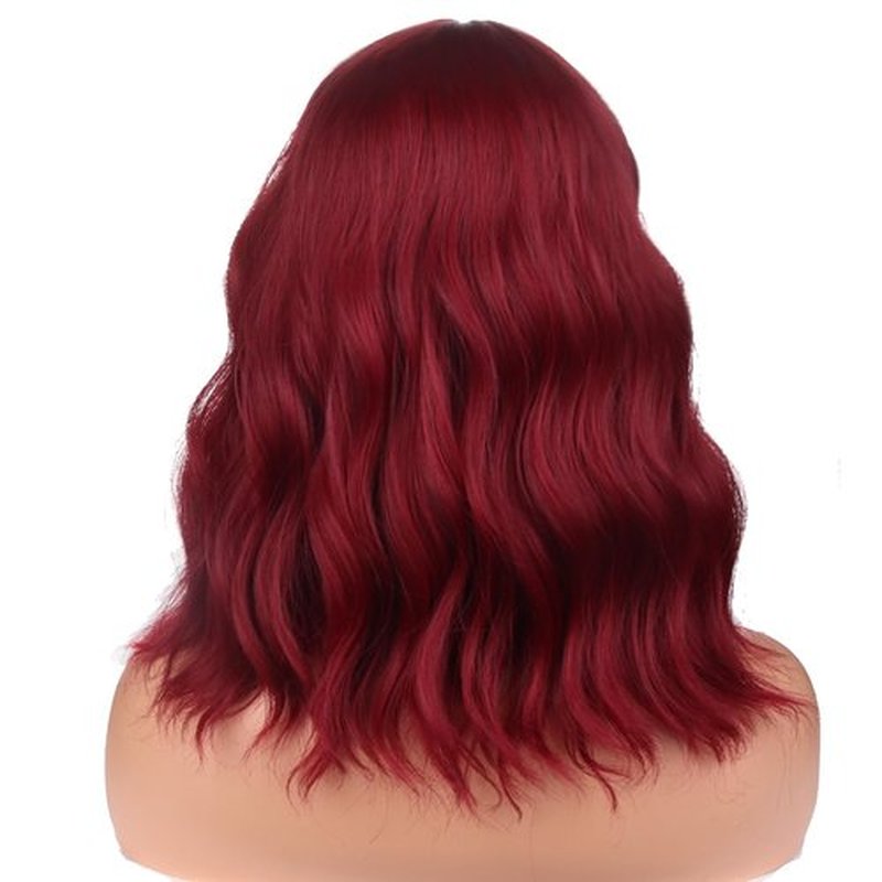 BERON 14 Inches Red Wig Short Curly Wig Wine Red Wigs with Bangs for Women Girl's Synthetic Wig with Wig Cap