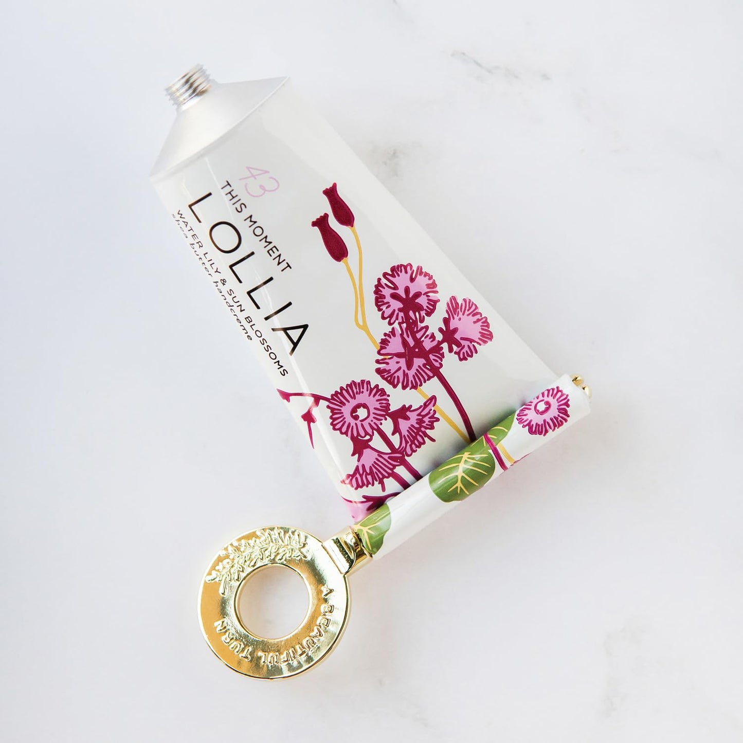 LOLLIA Handcreme Tube Key - Easy to Use Tube Squeezer Tool, Hand Cream Gift Pairing, Hand Lotion Accessory Gold, Charming Floral Printed Key for Metal Cream Tube