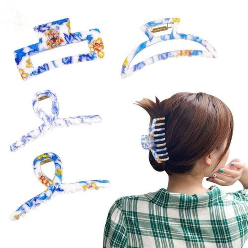 Generic Duo Bloom Delight: 2-Piece Blue and Yellow Flower Design Multi-Style Hair Clips (Style3-Blue and Yellow-2 pc)