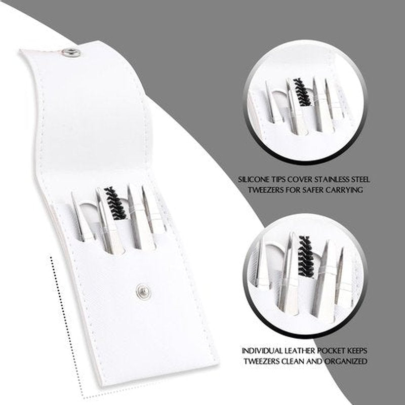 LANKIZ Tweezer Set, 6 Pcs Eyebrows Tweezers Set with Travel Case Professional Stainless Steel Tweezers for Women & Men, Great Precision for Eyebrow, Ingrown Hair, Facial Hair Removal - Sliver