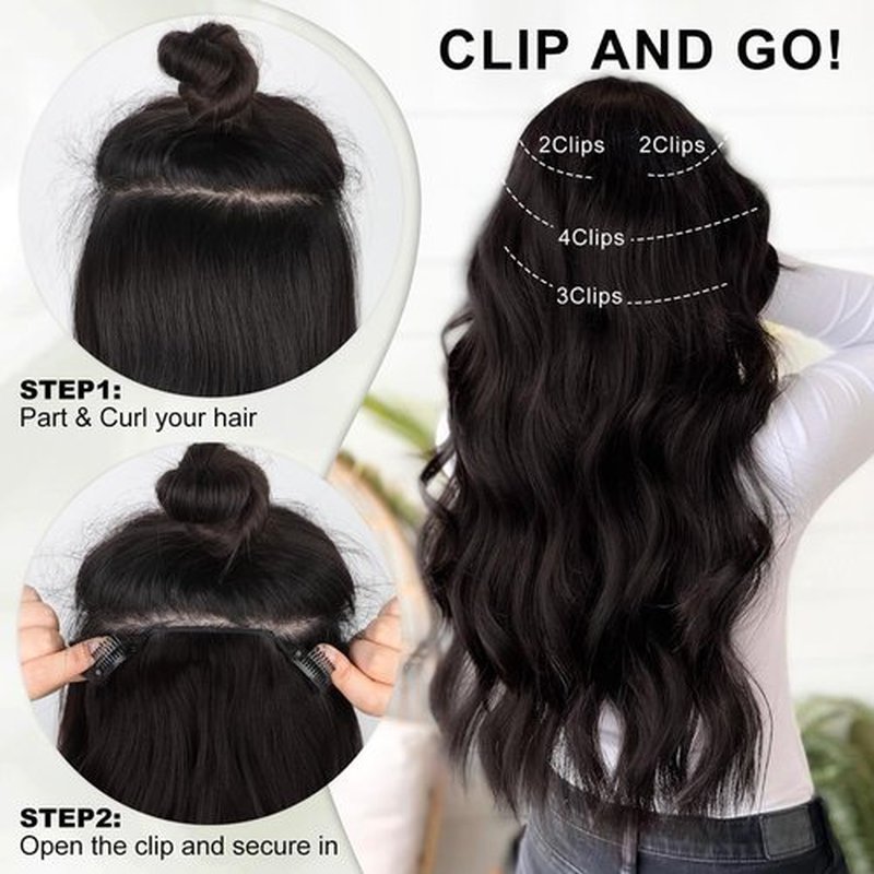 ALXNAN Hair Extensions, 4PCS Highlight Clip in Hair Extensions, 20 Inches Mixed Brown & Blonde Long Wavy Natural Soft Synthetic Hairpieces for Women