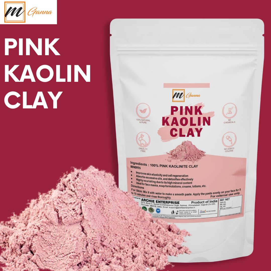 mGanna 100% Natural Rose Clay/Pink Kaolin Clay Powder for Facial Masks, Creams and Soap Making 100 GMS / 0.22 LBS