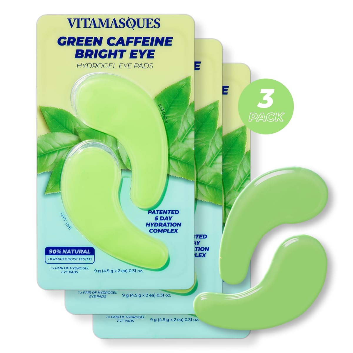 Vitamasques Caffeine Hydrogel Eye Patches for Puffy Eyes and Dark Circles, 5-Day Hydration Complex Under Eye Mask, 3 Pack Gel Eye Patches Korean Skincare Set for Puffiness