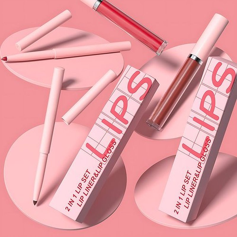 JUAAZIN 1Pcs Lip Liner Pencils and 1 Pcs Lip Gloss Makeup Set, Smokey Topaz Matte Rich Lip Colors Liner Crayon Liquid Lipstick for Sculpting Lips, Long-Lasting Waterproof Longwear Smudge-Proof 12#