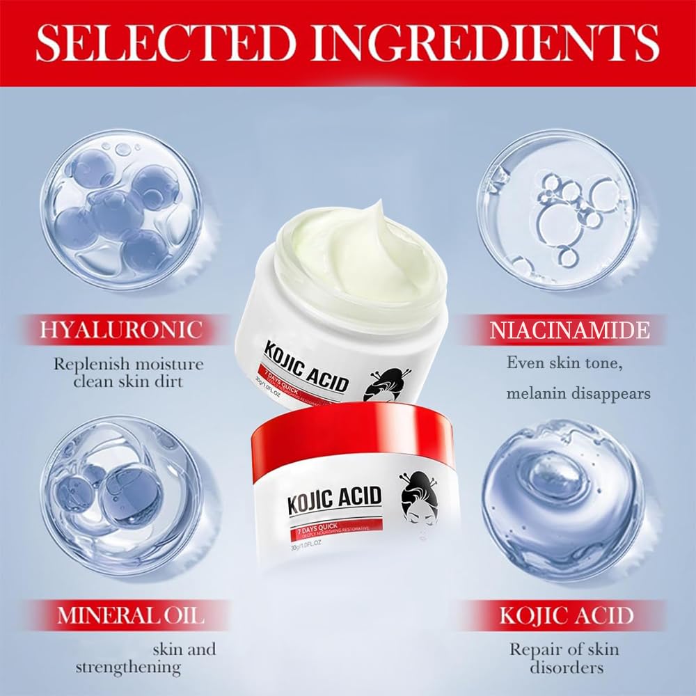 Kojic Acid Cream, Face and Body Gel, Dark Spots, Melasma, Natural Ingredients, Moisturizing and Mild Effect (1pcs acido kojico)