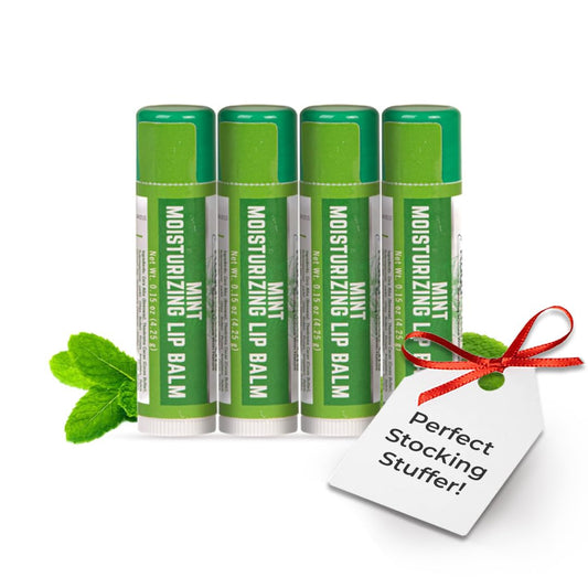 Natural Mint Lip Balm - Hydrating Moisturizer with Shea Butter & Cocoa Butter | 4 Pack for Dry Cracked Lips