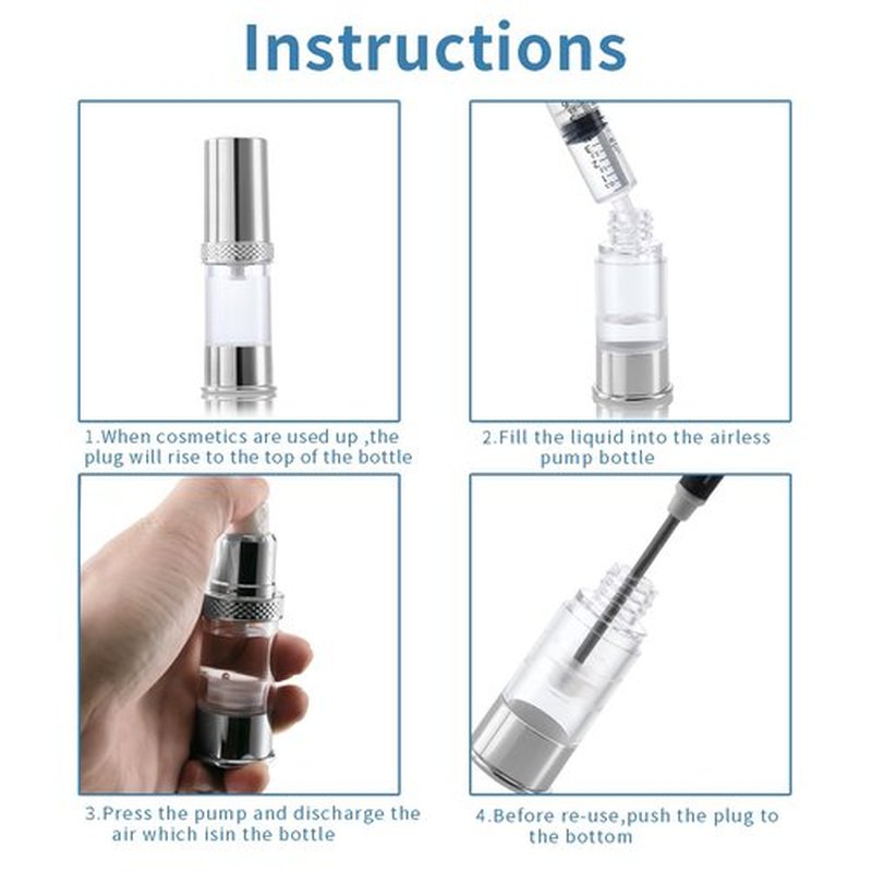 5ml, 10ml, 15g, Silver airless Pump Bottle for Travel, with Travel Bag Set, Empty refillable Cosmetic Pump Bottle, Vacuum Pump Bottle for Toner, Hair Oil, Lotion and Other Liquids (12 Packs)