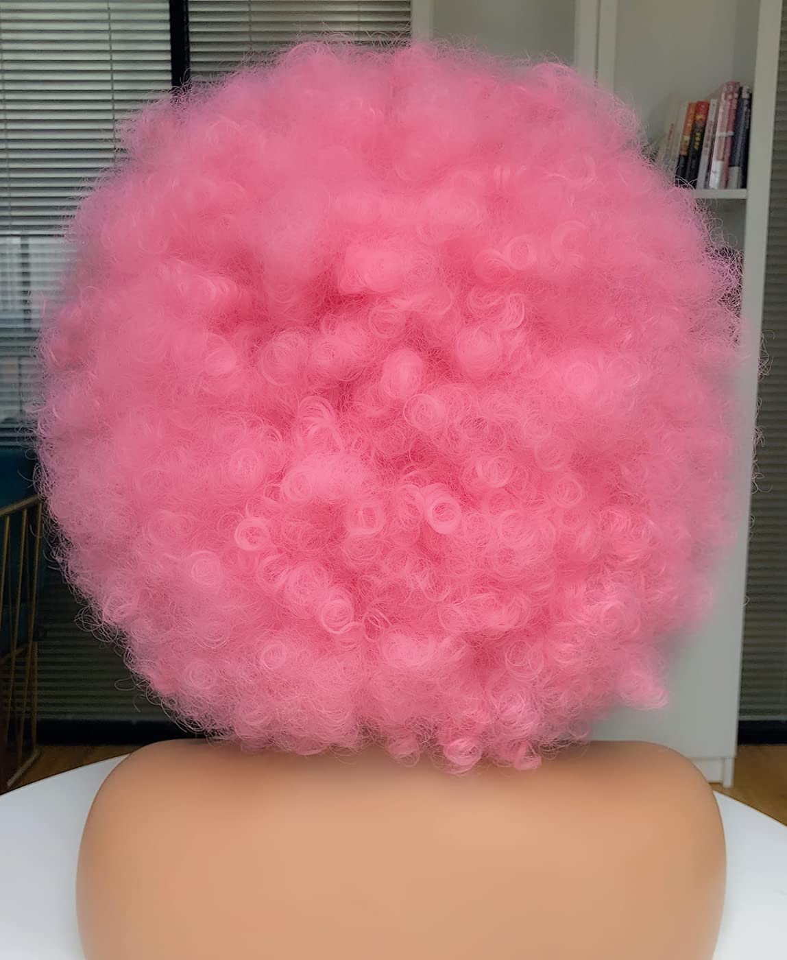 CURLCRAZY 70s Afro Wig with Bangs Short Afro Kinky Curly Wig for Black Women Large Bouncy and Soft Natural Looking Halloween Party Christmas Cosplay Wigs (Pink)