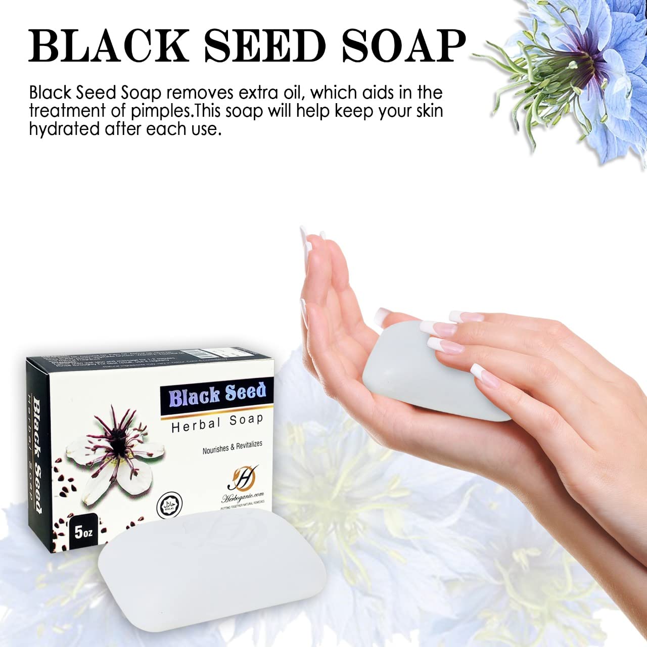 HERBOGANIC Black Seed Herbal Soap | Natural Bar Soap for Face and Body | Nourishing and Revitalizing | Infused with Black Seed | Gentle for Men and Women | 5 Oz (Pack of 1)