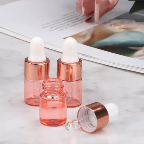Wresty 15 Pcs Pink Glass Dropper Bottle Essential Oil Dropper Bottles Mini Glass Vials Cosmetic Liquid Container Perfume Aromatherapy Sample Bottles With Glass Eye Dropper (2ml(5/8 Dram))