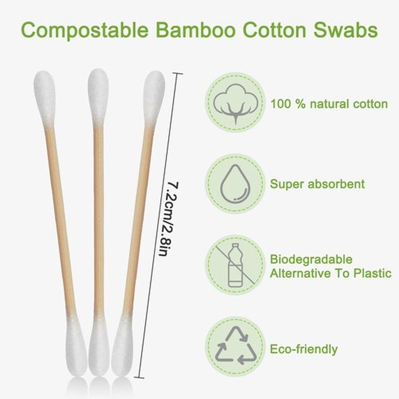 800 Count Cotton Swabs For Hygiene and Beauty Care | Organic Cotton Tips & Biodegradable Bamboo Sticks