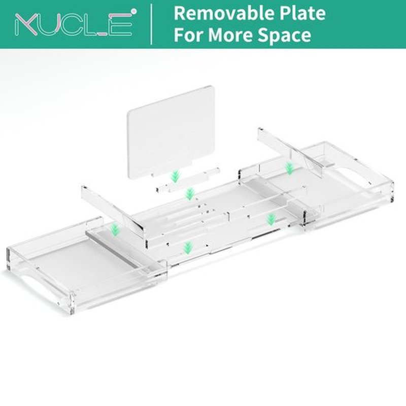 Kucle Expandable Acrylic Bathtub Tray - 18-32 Inches Bath Caddy Tray for Bathtub, Luxury Bath Tub Tray Table for Home Spa, Bath Tray for Tub, Bathroom Tub Accessory Birthday Gift for Her (Clear)
