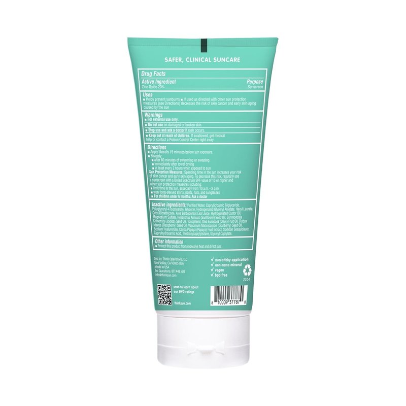 Thinkkids SPF 30 Mineral Sunscreen for Kids - Natural Vegan Clear Zinc Oxide | 6 fl oz, Water Resistant UVA/UVB Protection