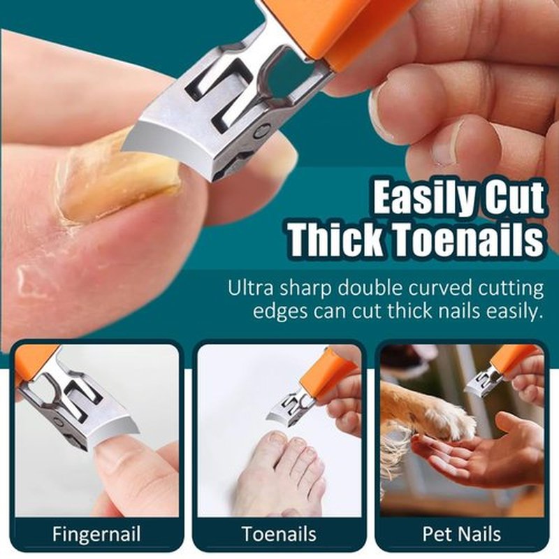 Wide Jaw Opening Anti-Splash Slanted Nail Clipper, 2025 New Fingernail and Toenail Clipper Cutters, Wide Jaw Opening Slanted Curved Nail Clippers for Seniors Men Women (Black Orange)
