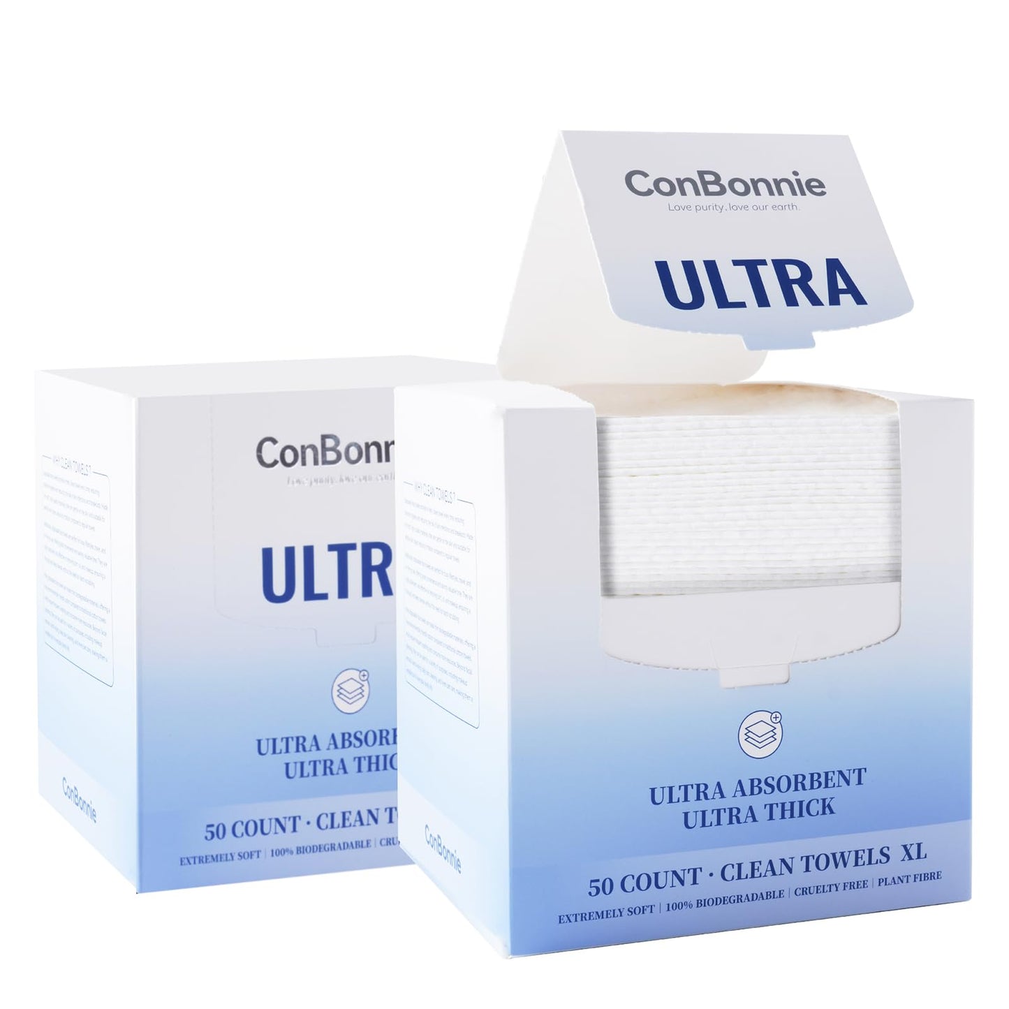 Conbonnie Clean Face Towels XL, Thickened Design, 10"×12" Biobased Facial Towels, Disposable Face Towelette, Makeup Remover Dry Wipes for Skin Care, Clean Skin, 100 Count (2 Pack)