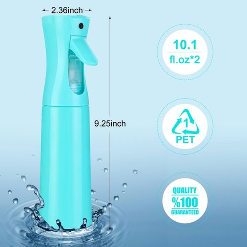 Continuous Spray Bottle for Hair (10.1oz/300ml) 2 Pack Mister Spray Bottles for Cleaning Empty Ultra Fine Water Mist Sprayer for Hairstyling Plant Garden Curly Hair Etc (Cyan)