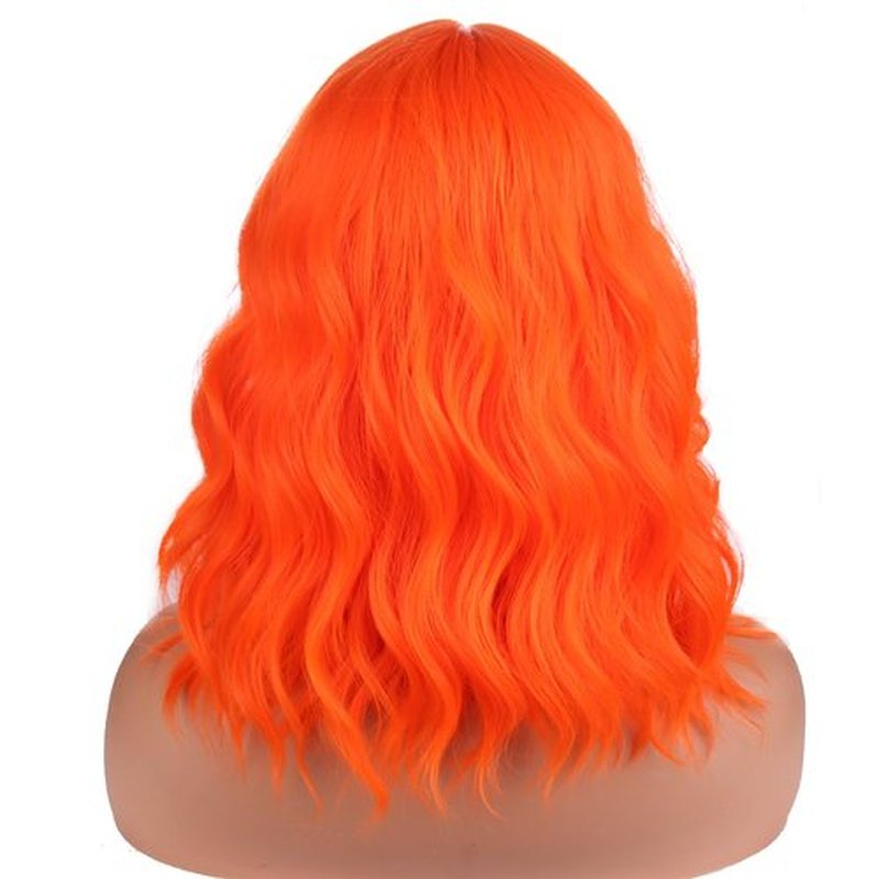 BERON 14 Inches Orange Wig Short Curly Wig Women Girl's Synthetic Wig Orange Wig with Bangs Wig Cap Included