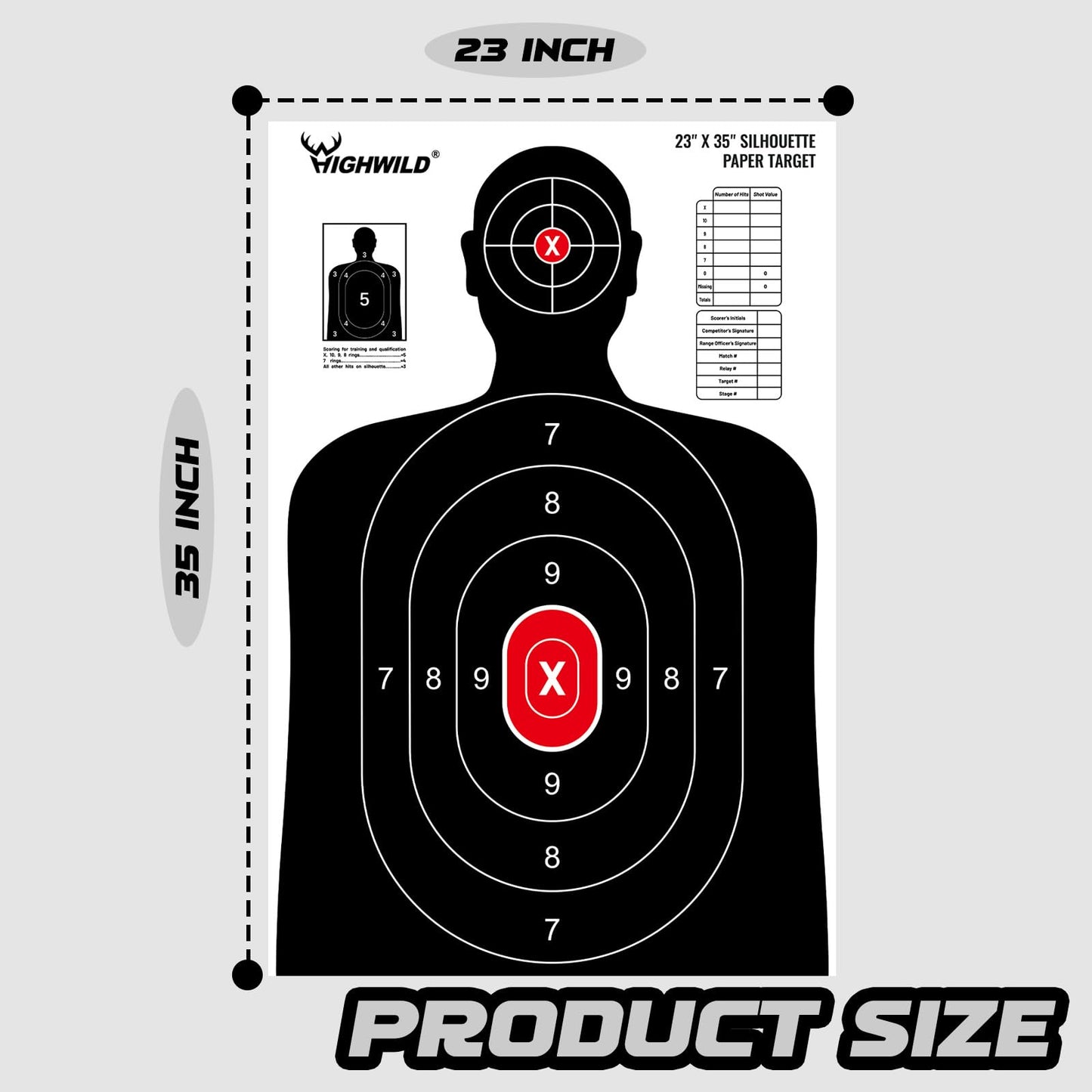 Highwild Shooting Range Silhouette Paper Target - 23X35 Inches - Suitable for Handguns, Rifles, Airguns, BB Guns (100 Pack, White & Black)