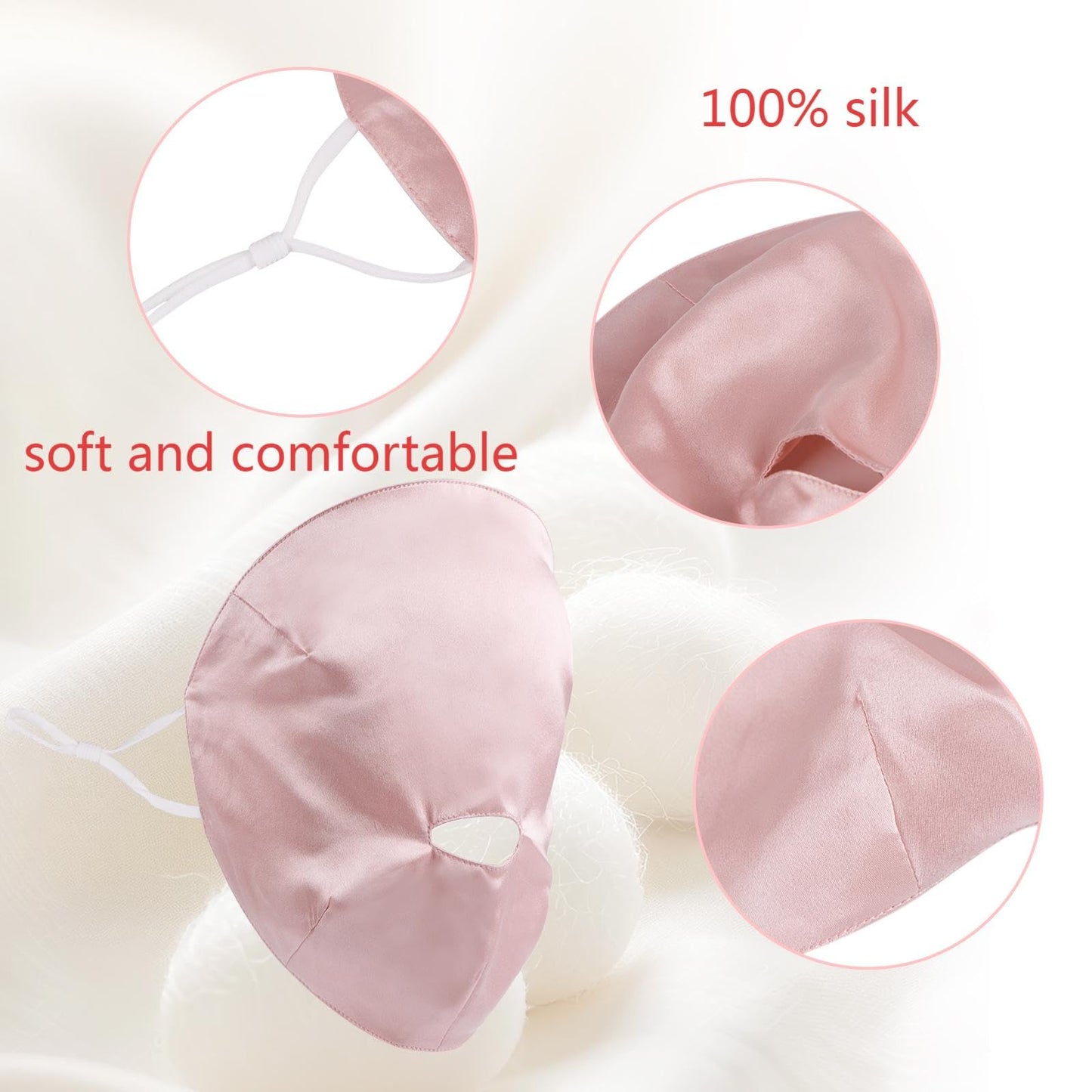 100% Silk Full Face Sleep Mask Double-Layer Silk Fabric Skin Care Lightweight 19 Momme Sun-Proof Sleeping Masks with Ear Hanging Elastic Strap for Women Men (Blue)