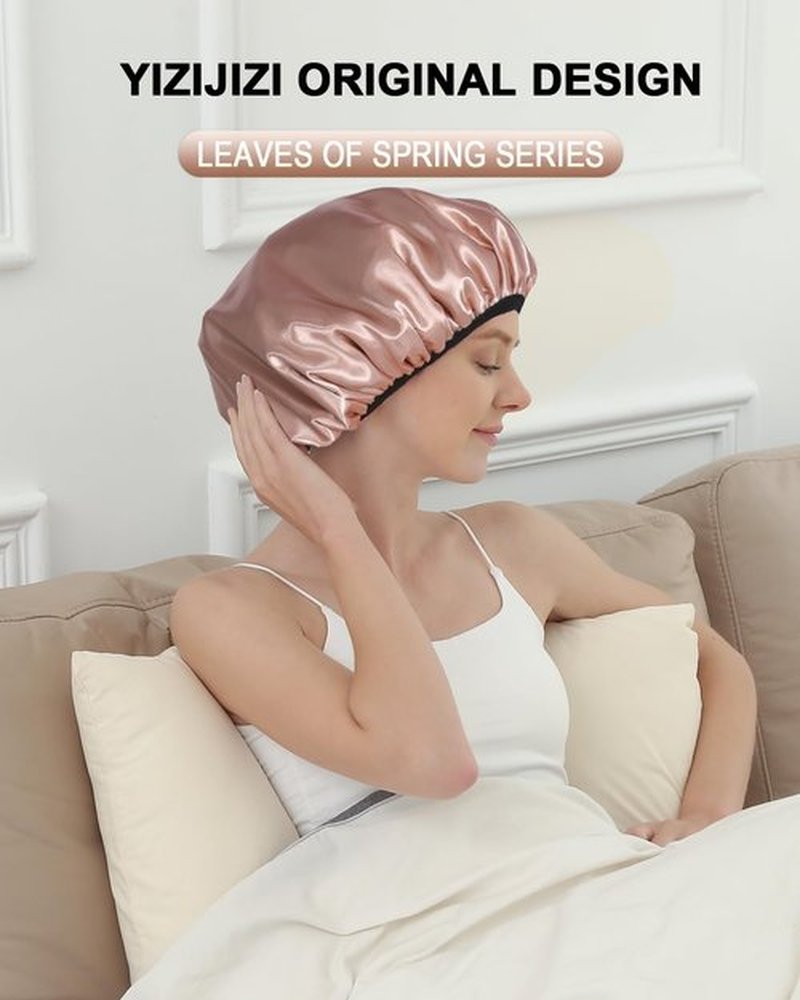 YIZIJIZI Terry Lined Shower Caps, Triple Layer Large Shower Cap for Women, Reusable Shower Caps for Long Thick Hair, Waterproof Washable Soft Bath Shower Caps for Hair Care…
