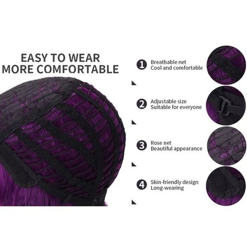 BERON Mix Purple Wig Short Curly Wig Bob Wig Purple Wigs Women Girls Beach Wave Wigs for Cosplay Costume Party Wig Cap Included