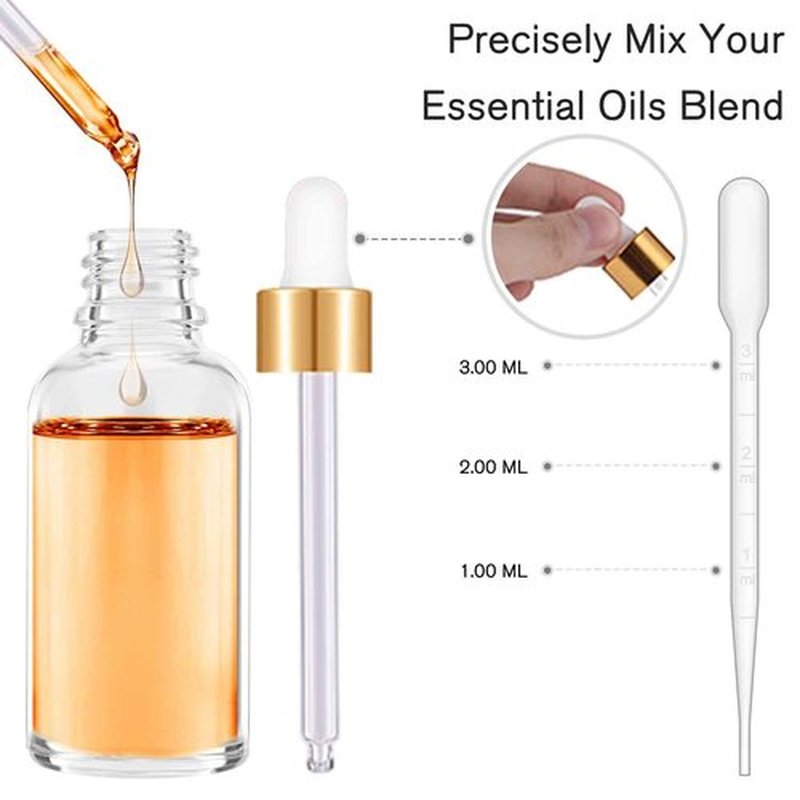 24 Pack 2 Oz Glass Eye Dropper Bottles Clear, 60 ml Empty Tincture Dropper Bottle with droppers, 1 Extra Cap, 2 Plastic Funnels, 2 Pipettes & 48 stickers for DIY Essential Oils, Body Oil, Beauty Oil