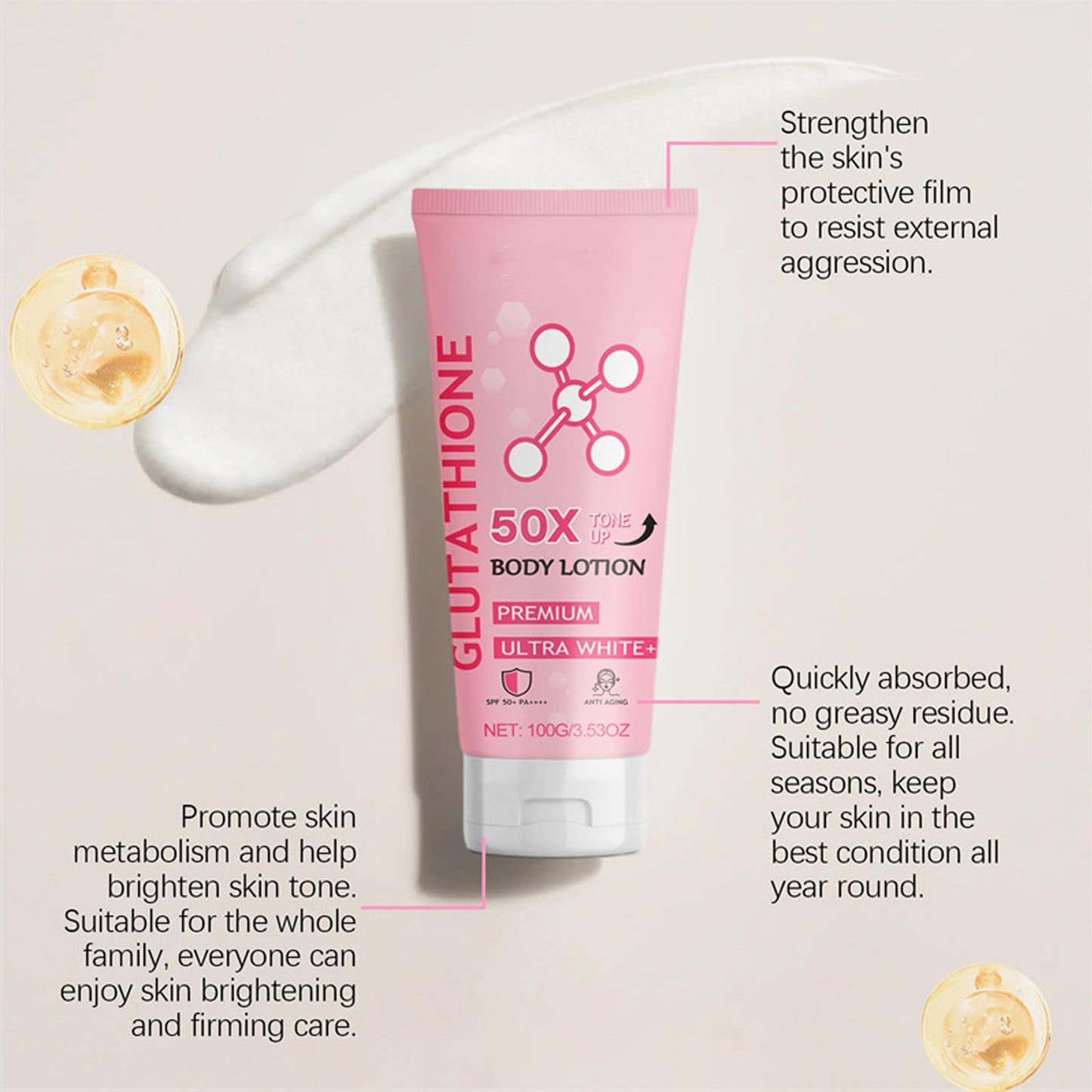 BITYEYE Glutathione body lotion，glutathione 50x tone up body lotion，Moisturizing and Soft Skin All Over Body Scented Body Lotion (2PCS)