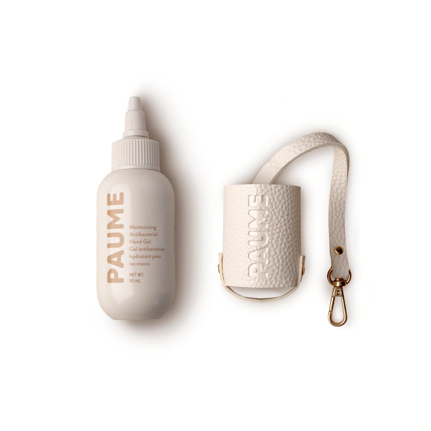 PAUME Sanitize On The Go Duo, 3 oz Moisturizing Antibacterial Hand Gel and Voyager Vegan-Leather Pouch, Refillable, Travel Essentials Set, Moisturizing, No Artificial Fragrances