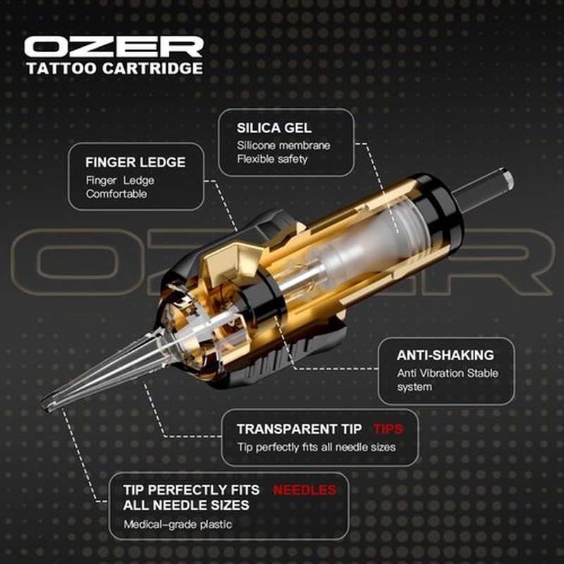 OZER Tattoo Cartridge - #1213RM(0.35mm) 20Pcs Disposable Tattoo Needles with Membrane Safety Cartridges for Tattoo Round Liner