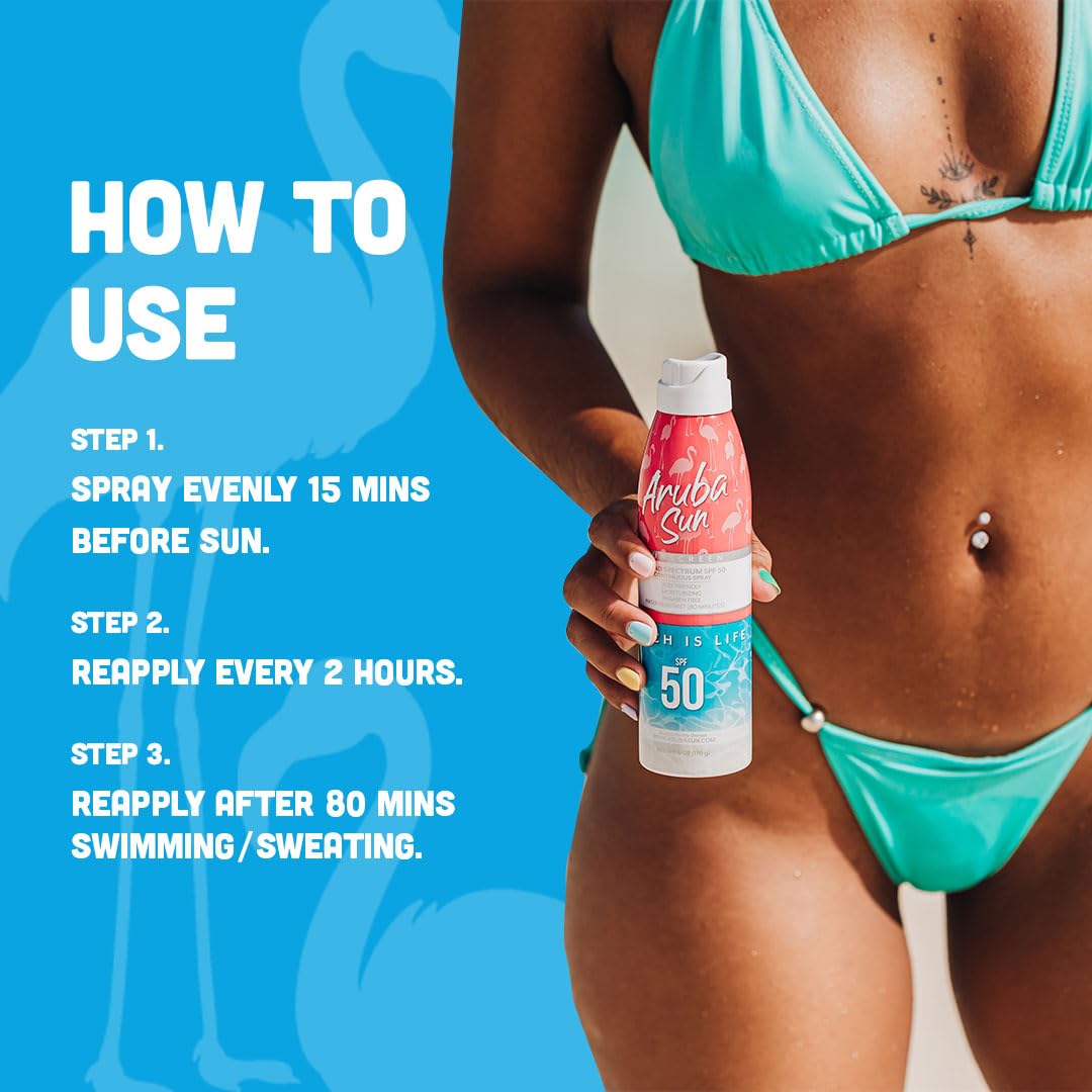 Aruba Sun SPF 50 Sunscreen Spray 6oz - Reef Act Compliant no 67 Octinoxate & Oxybenzone Free - Sun Screen Broad Spectrum UVA/UVB - Sunscreen Waterproof and Non-Greasy