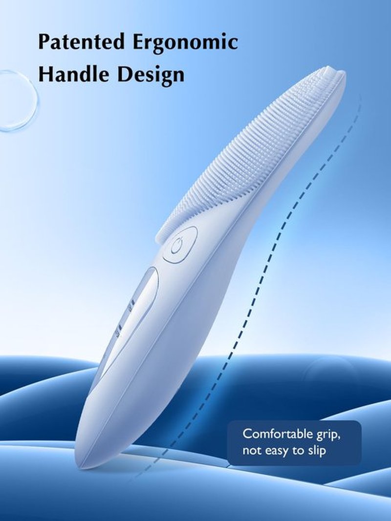 Facial Cleansing Brush Silicone Face Scrubber: COSLUS IPX7 Waterproof Rechargeable Wash Brush, 4 Modes with Eye Protection, Electric Sonic Cleanser for Cleaning, Exfoliating, Massaging, Blue
