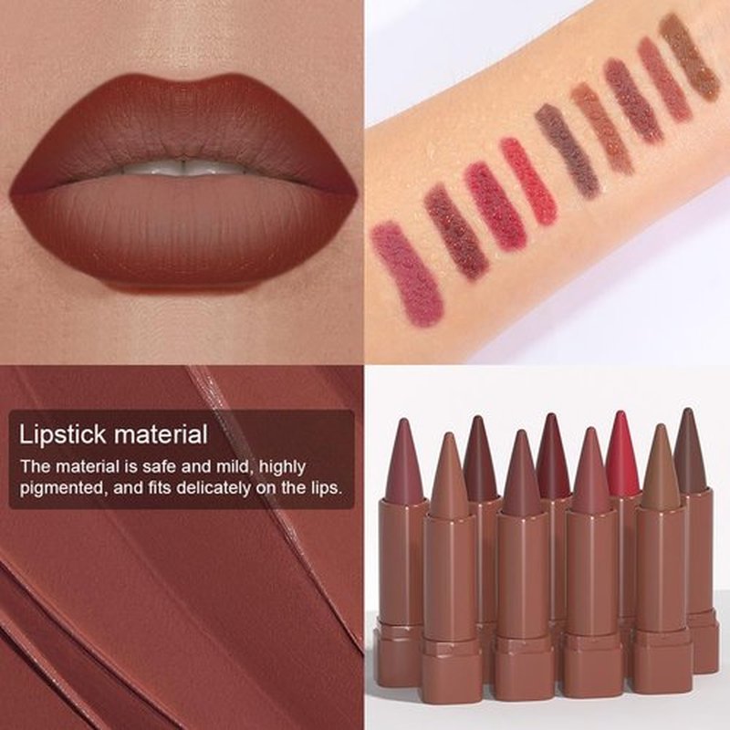 JUAAZIN Reddish Brown Gradient Matte Lipstick Crayon Lip Liner pencil, Flawless Contour Gradual Ombre Effect lip Pencil, High Pigmented Long Lasting Waterproof Smudge Proof Lipstick Pencil 03#