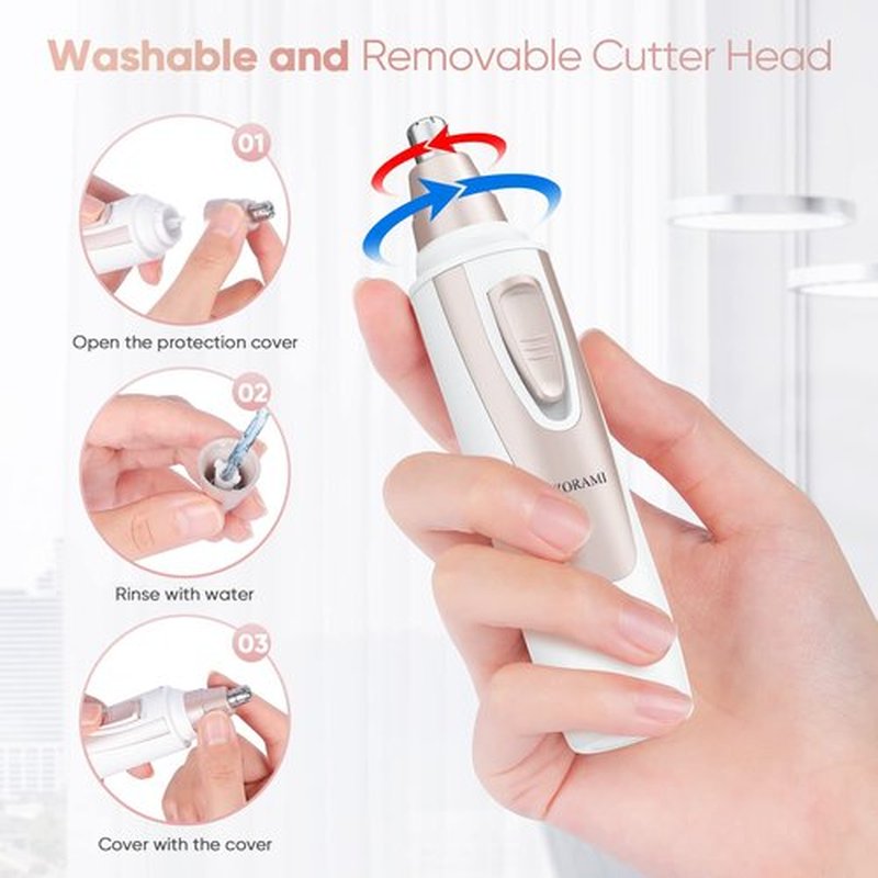 Ear and Nose Hair Trimmer Clipper - 2024 Professional Painless Eyebrow & Facial Hair Trimmer for Men Women, Battery-Operated Trimmer with IPX7 Waterproof, Dual Edge Blades for Easy Cleansing Pink