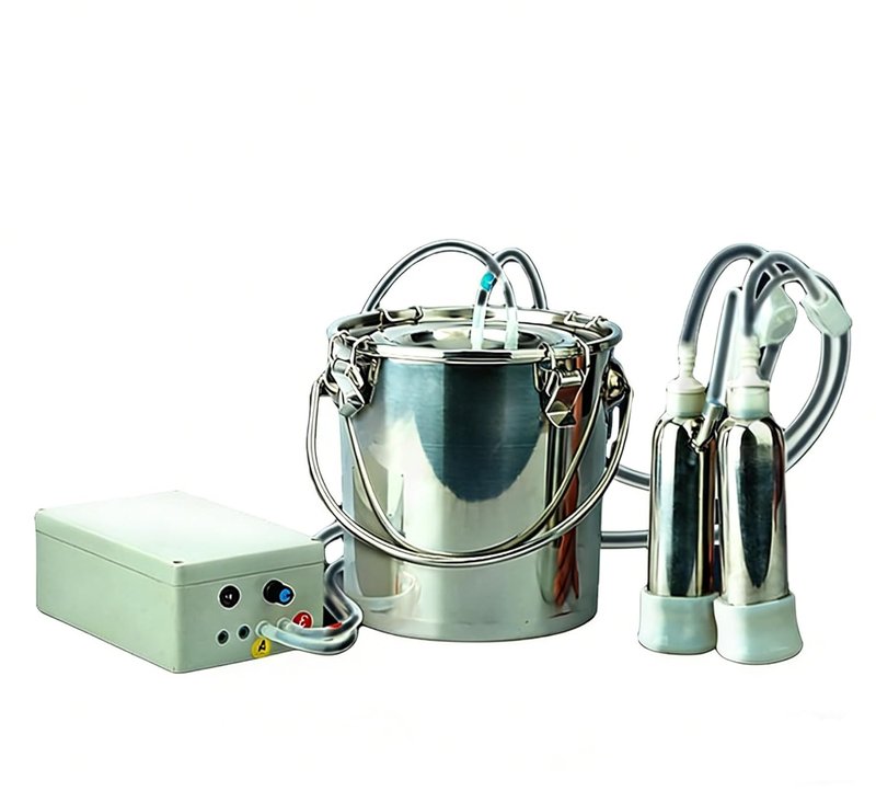 Electric Goat Milker Machine - 5L Food-Grade Stainless Steel, 2 Teat Cups, 5200 mAh Battery | Portable Milking Solution for Farms