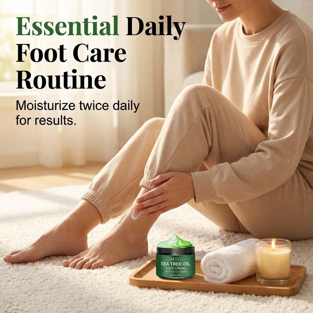 Hulezt Tea Tree Oil Foot Cream, Tea Tree Foot Cream for Dry Cracked Feet and Heels, Intensive Moisturizing Foot Balm to Repair, Soften & Renew Dry, Rough Feet (1)