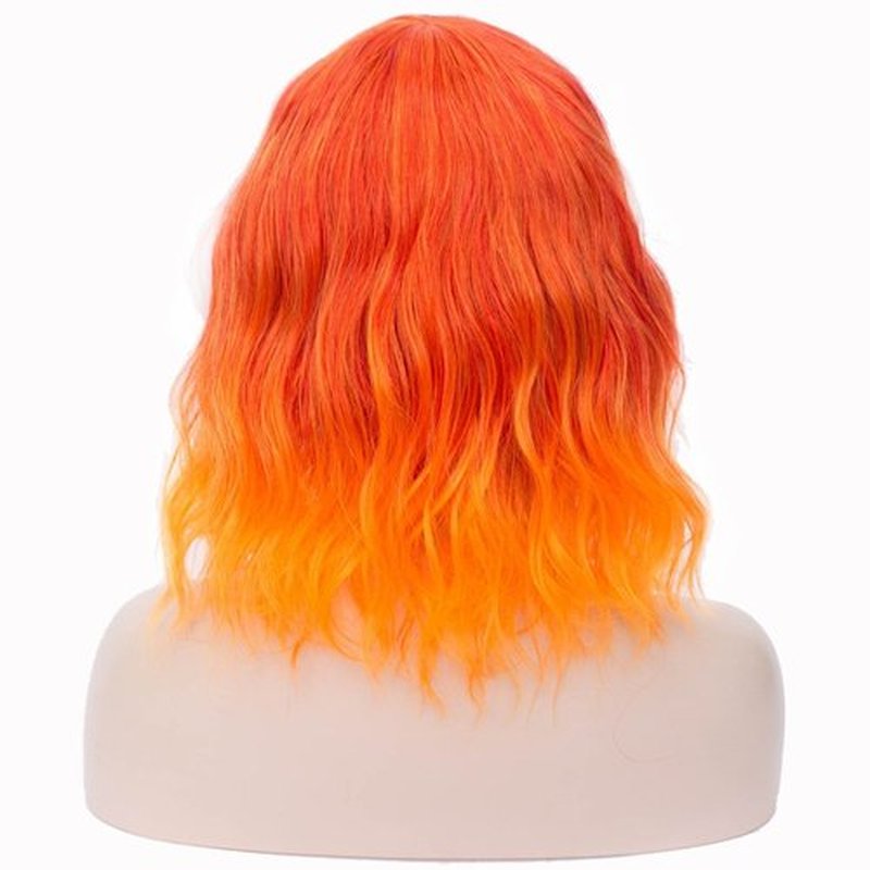 BERON 14 Inches Fire Wig Women’s Curly Ombre Orange Wig with Bangs Flame Wig for Women Halloween Cosplay Wig for Daily Use Synthetic Wigs (Ombre Orange)