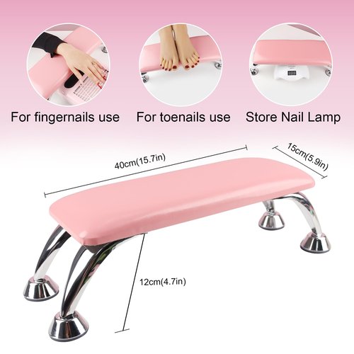 TGIRL Large size Arm Rest for Nails Cushion Microfiber Leather Hand Rest for Nails Tech Non-Slip Legs, Nail Rest Stand Nail Hand Rest, Nail Files & Buffers in Nail Salon（Pink）