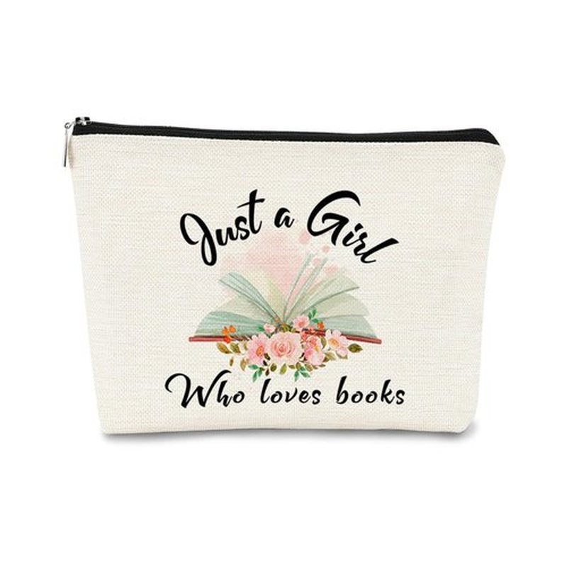 BARPERY Book Lovers Gifts Small Makeup Bag, Bookish Gifts for Book Lovers for Women Cosmetic Bag, Birthday Gift Ideas for Reader Just A Girl Who Loves Books