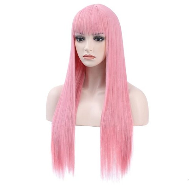 BERON Light Pink Wigs Straight Long Hair Wigs with Bangs Women Fashion Heat Resistant Synthetic Natural Looking Wig for Cosplay Party or Daily Use
