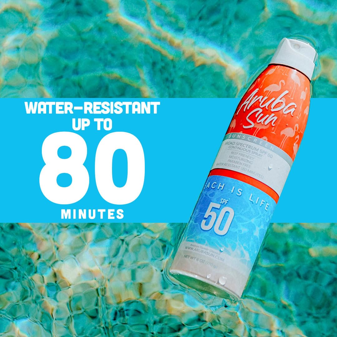 Aruba Sun SPF 50 Sunscreen Spray 6oz - Reef Act Compliant no 67 Octinoxate & Oxybenzone Free - Sun Screen Broad Spectrum UVA/UVB - Sunscreen Waterproof and Non-Greasy