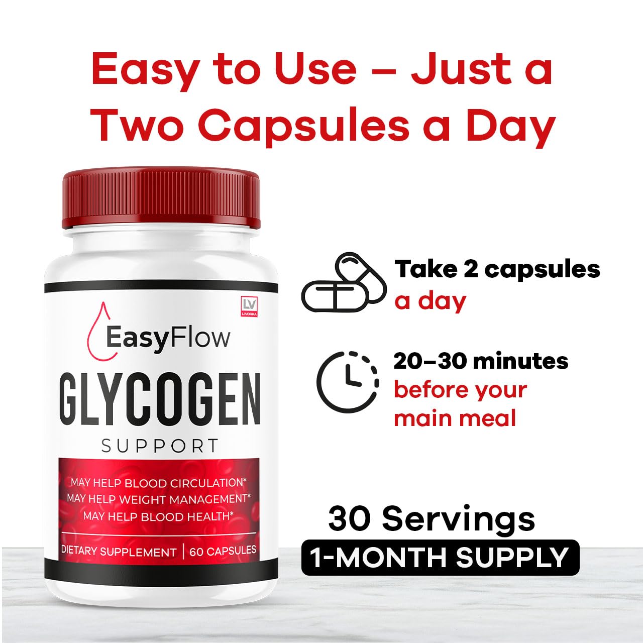 (2 Pack) Easy Flow Glycogen Support - EasyFlow Glycogen, Easy Flow, Easy Flow Glycogen Supplement, Glycogen Support Easy Flow, Easy Flow Glycogen, Glycogen Easy Flow, 120 Capsules for 2 Months