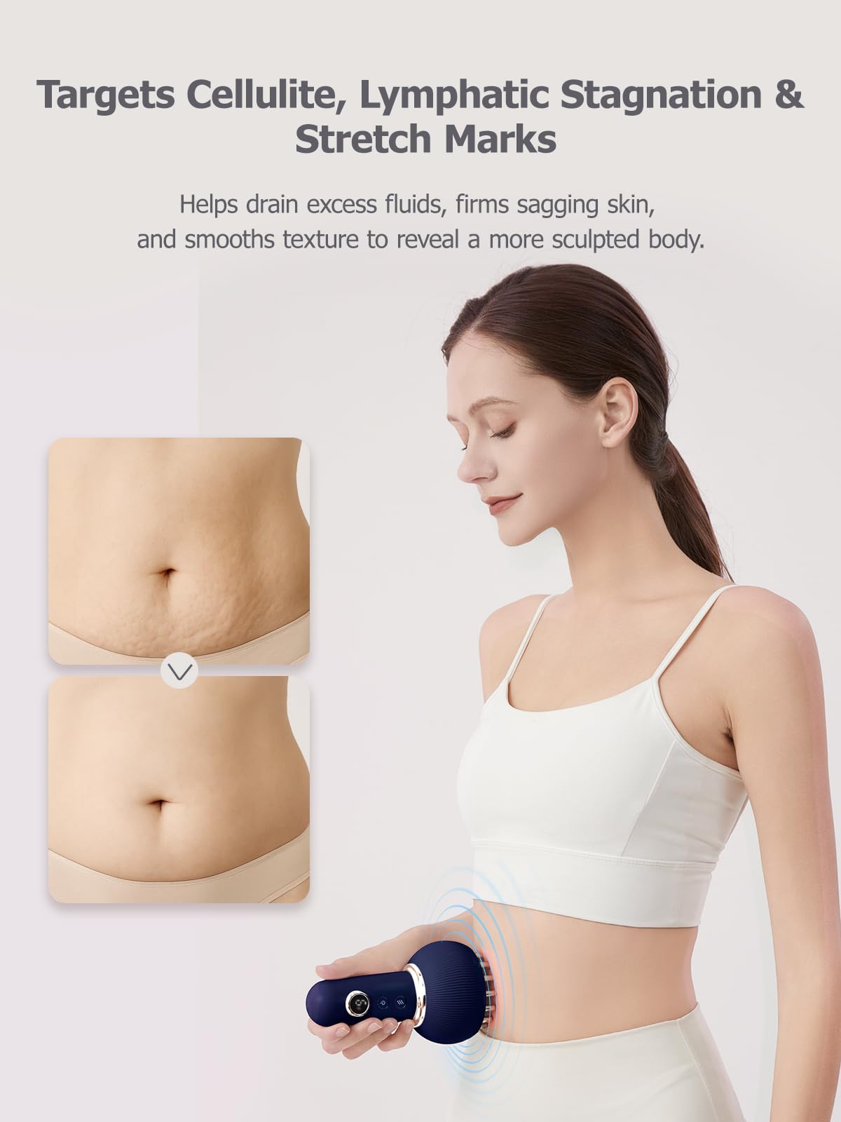 Paiaito Lymphatic Drainage Massager & Anti Cellulite Massage Tool, Helps Reduce Stretch Marks & Cellulite, for Legs, Arms & Belly, Body Sculpting Machine with Light, Heat & Vibration