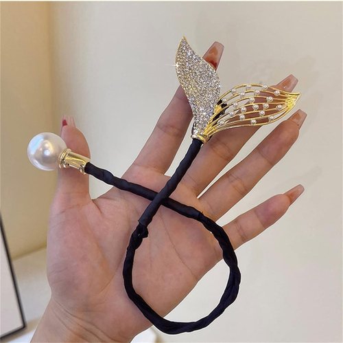 Ins Style Elegant Lazy Hair Curler, French Twist Hair Bun Maker, Lazy Flower Hairpin,Rhinestone Hand-Embroidered Flower Hair Accessory (2Pcs-Fish Tail+Pearl)