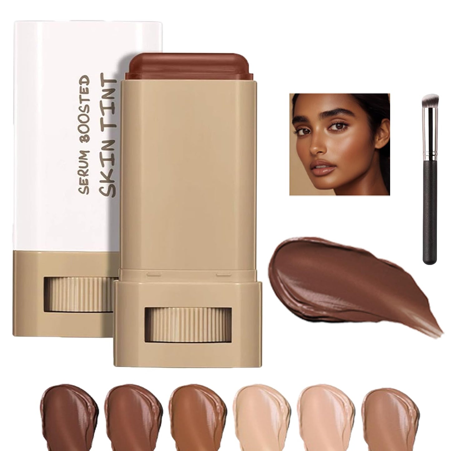 Skween Skin Tint for Black Women, Skween Beauty Balm Serum Boosted Hydration Skin Tint, Solid Tinted Serum Foundation Face Stick, Longwear Contour Stick, Natural Finish (1#)