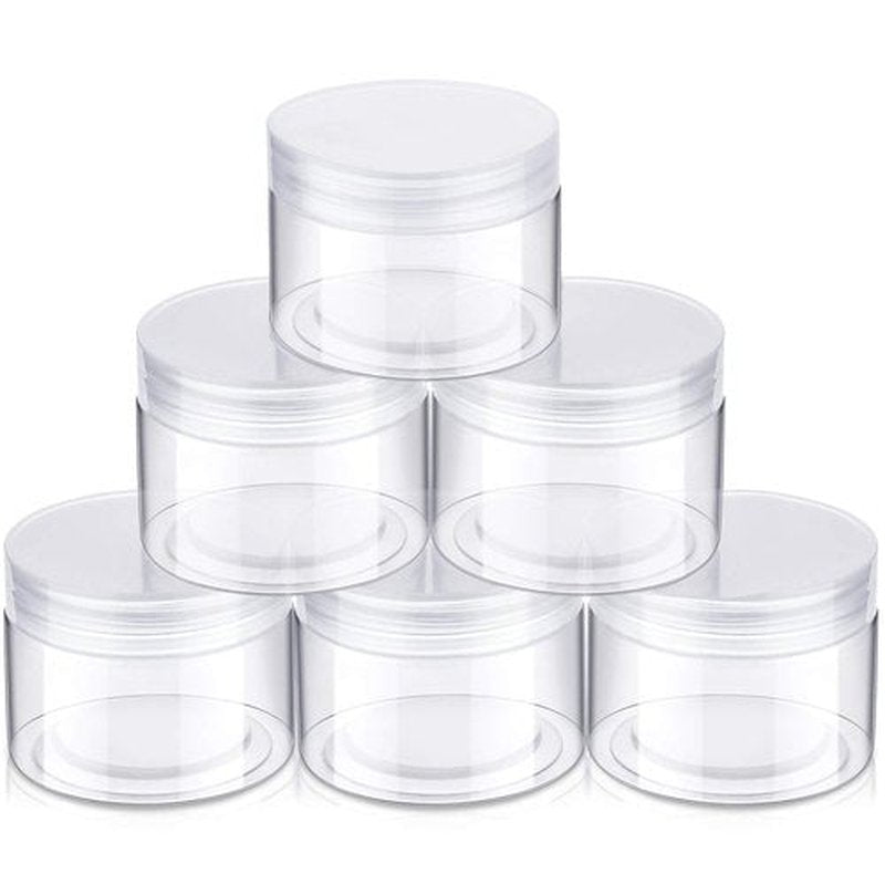 6 Pack Clear Container with Lids Small Plastic Pot Jars Wide Mouth Round Leak Proof Plastic Container Jars with Lid for Travel Storage, Eye Shadow, Nails, Paint, Jewelry (5 oz, Clear)