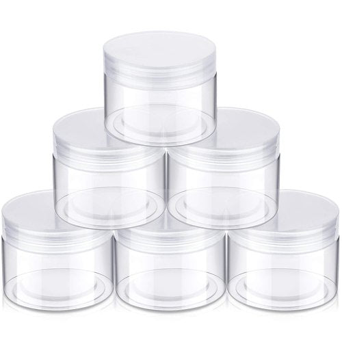 6 Pack Clear Container with Lids Small Plastic Pot Jars Wide Mouth Round Leak Proof Plastic Container Jars with Lid for Travel Storage, Eye Shadow, Nails, Paint, Jewelry (5 oz, Clear)