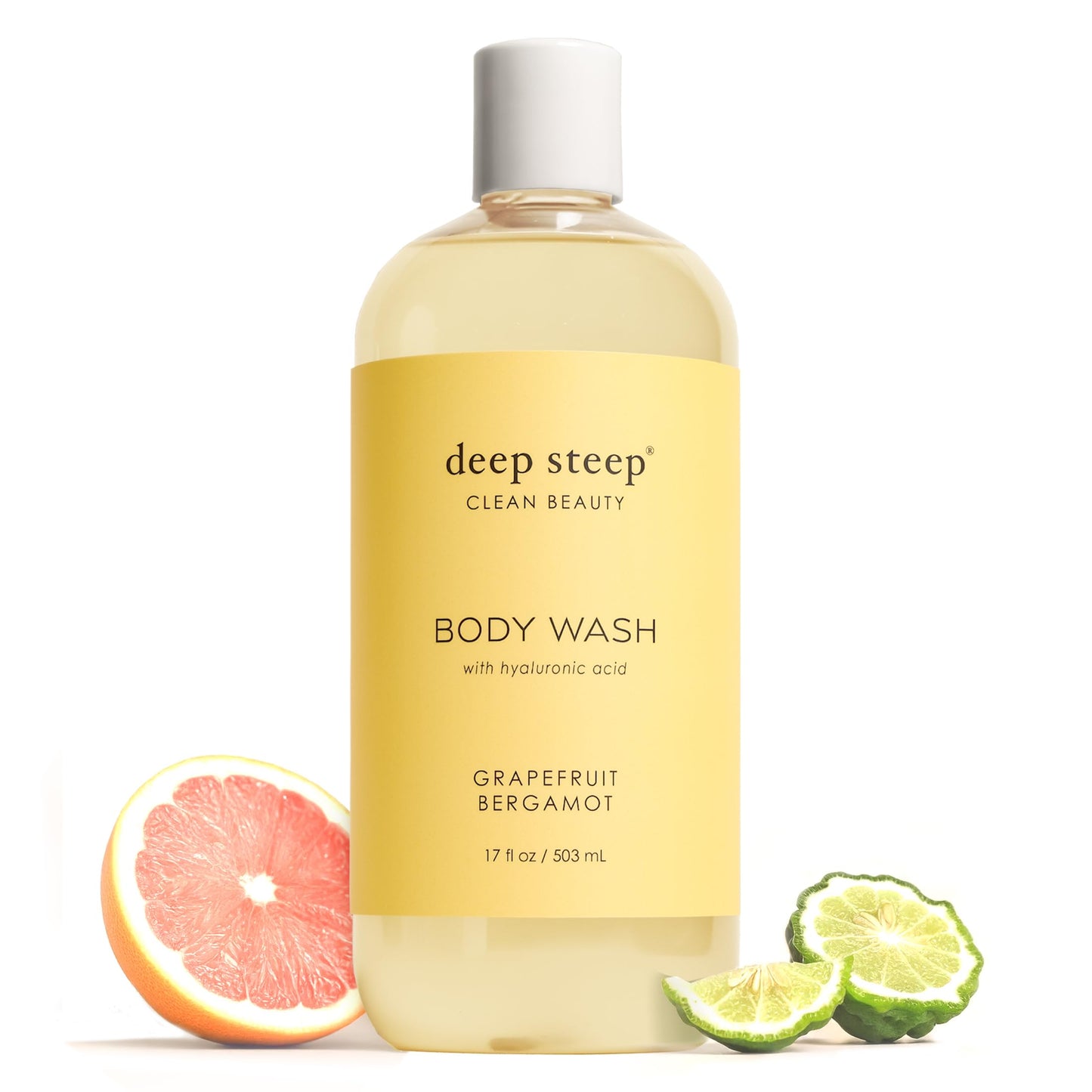 Deep Steep Grapefruit Bergamot Body Wash, Hydrating Shower Gel with Hyaluronic Acid & Shea Butter for Sensitive Skin, Bodywash for Women & Men, 17 Fl Oz, 1-Pack