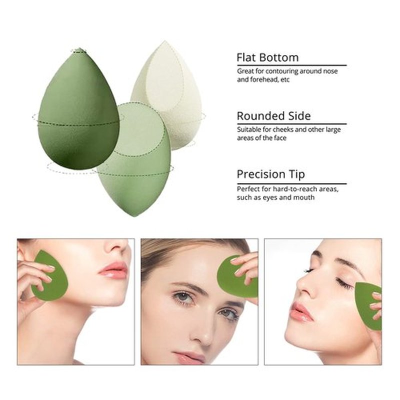 5 Pcs Makeup Sponges Set - 4 Beauty sponges Blending Blenders with 1 Holder and Egg Case, Flawless for Cream, Powder and Liquid (Pink) (Green)